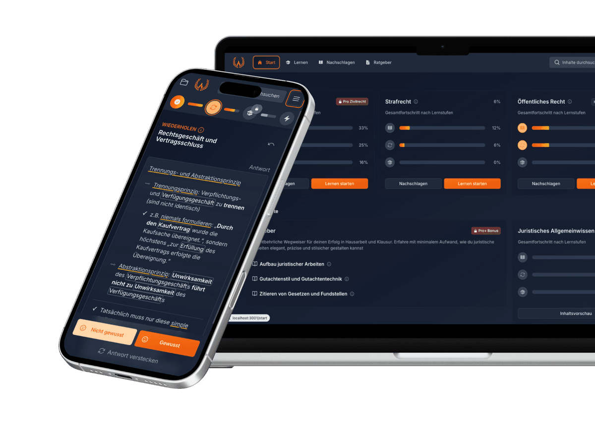 Jura online lernen mobil - Lernplattform für Smartphone und Tablet