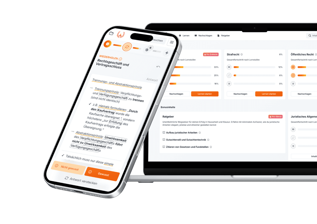 Jura online lernen mobil - Lernplattform für Smartphone und Tablet