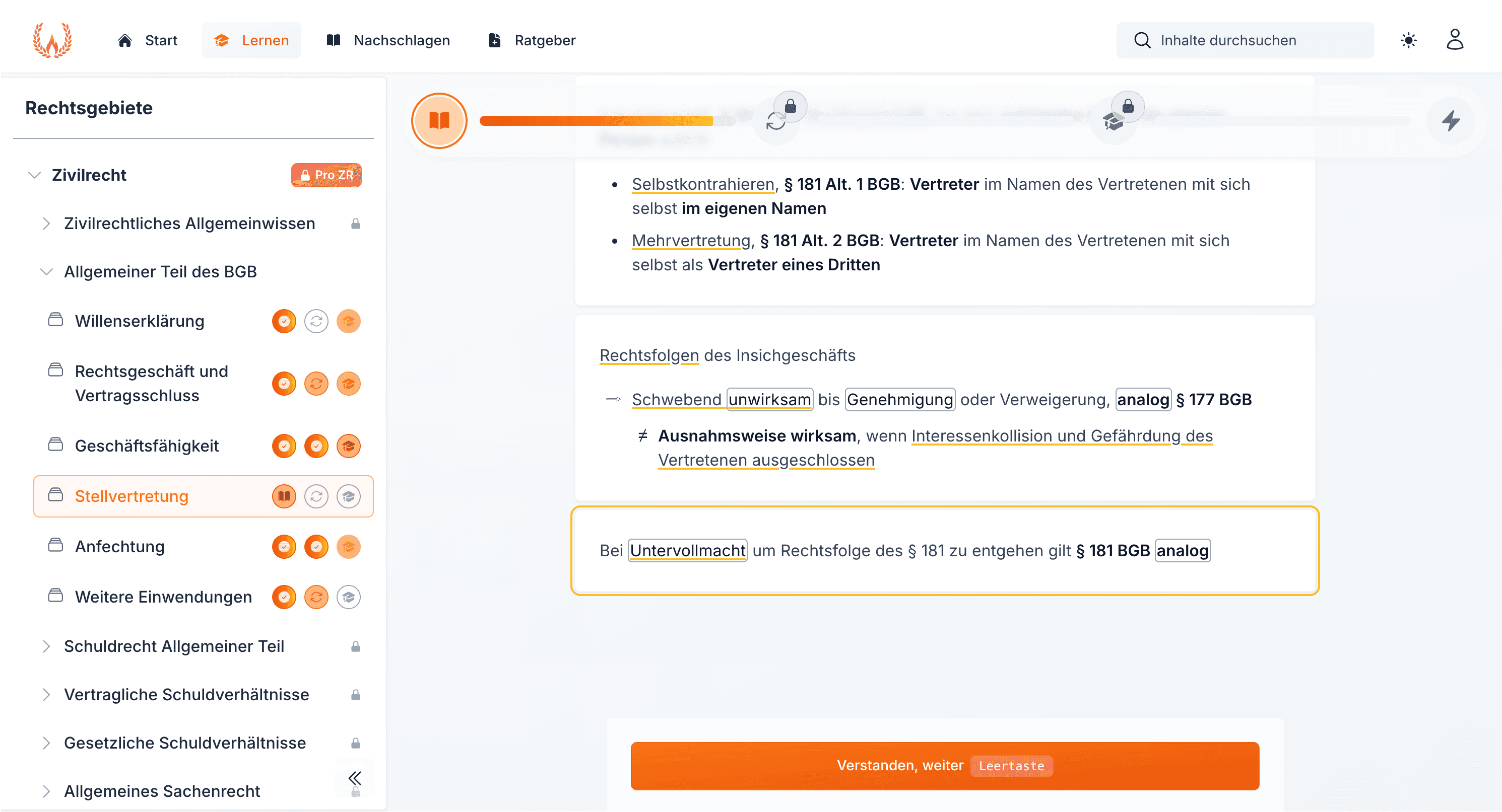 Jura online lernen - Interaktives Lernsystem mit Karteikarten und Testaufgaben